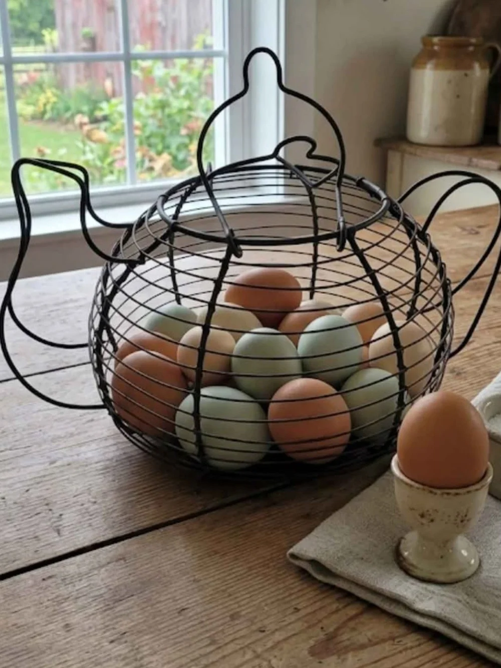 Vintage Wire Teapot Egg Basket - Decorative Kitchen Storage